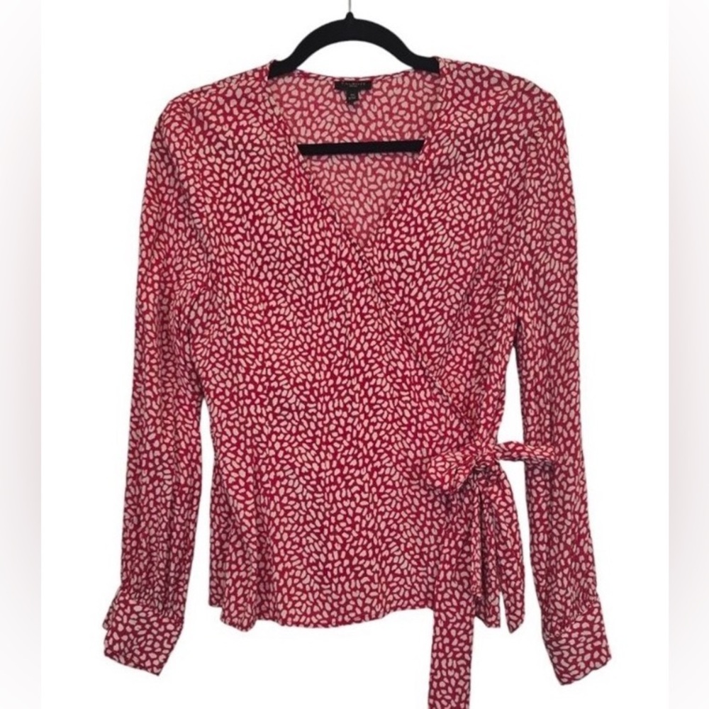 Talbots wrap blouse Talbots red and white abstract print long-sleeve wrap blouse